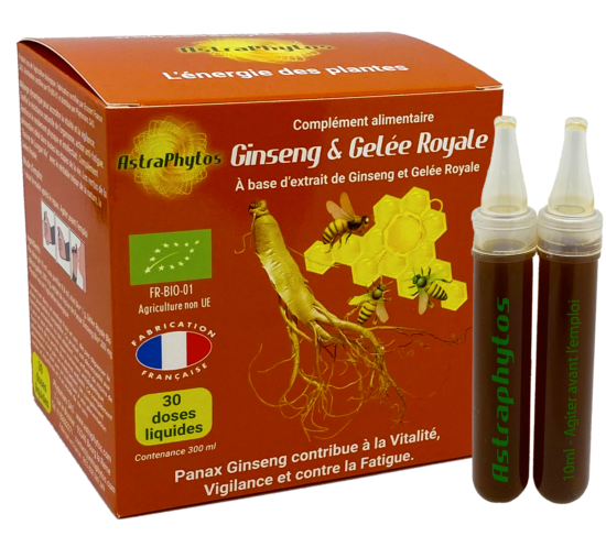 Nouveau-Ginseng-Gelee-Royale-Bio-boite-ampoules-doses-liquides-Astraphytos-Phytomars